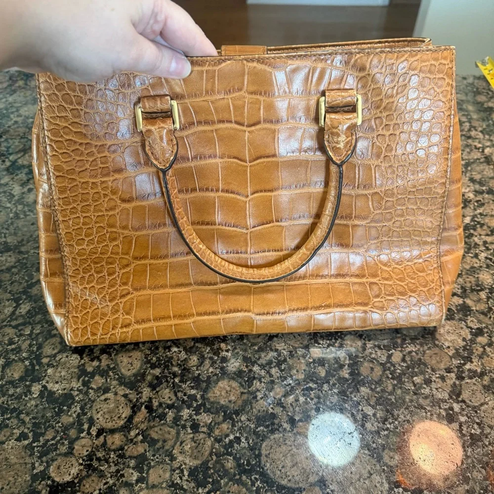 Michael Kors Tan Crocodile Embossed Satchel